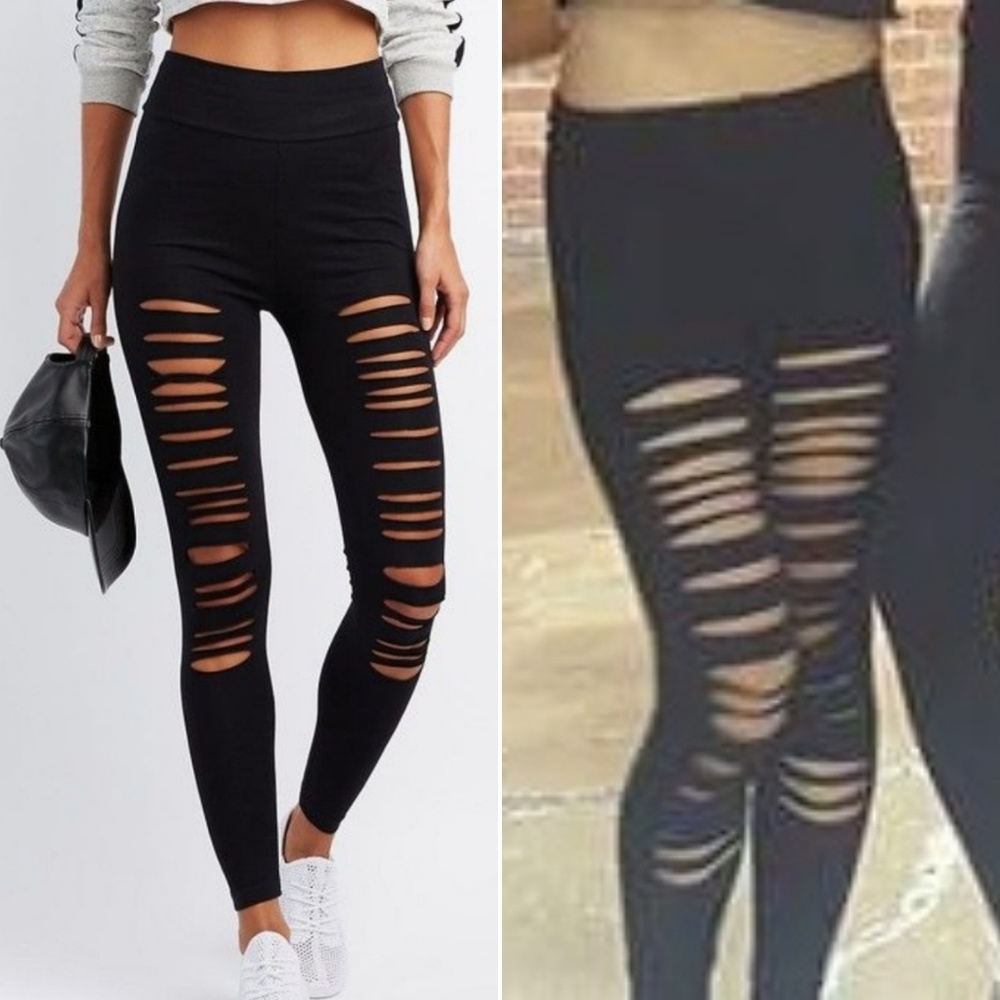 Charlotte Russe Leggings Slashed Ripped XS